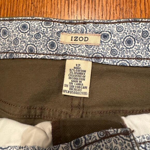 Izod Olive Green Twill Jean-Style Short Skirt Size 12 - Picture 3 of 7
